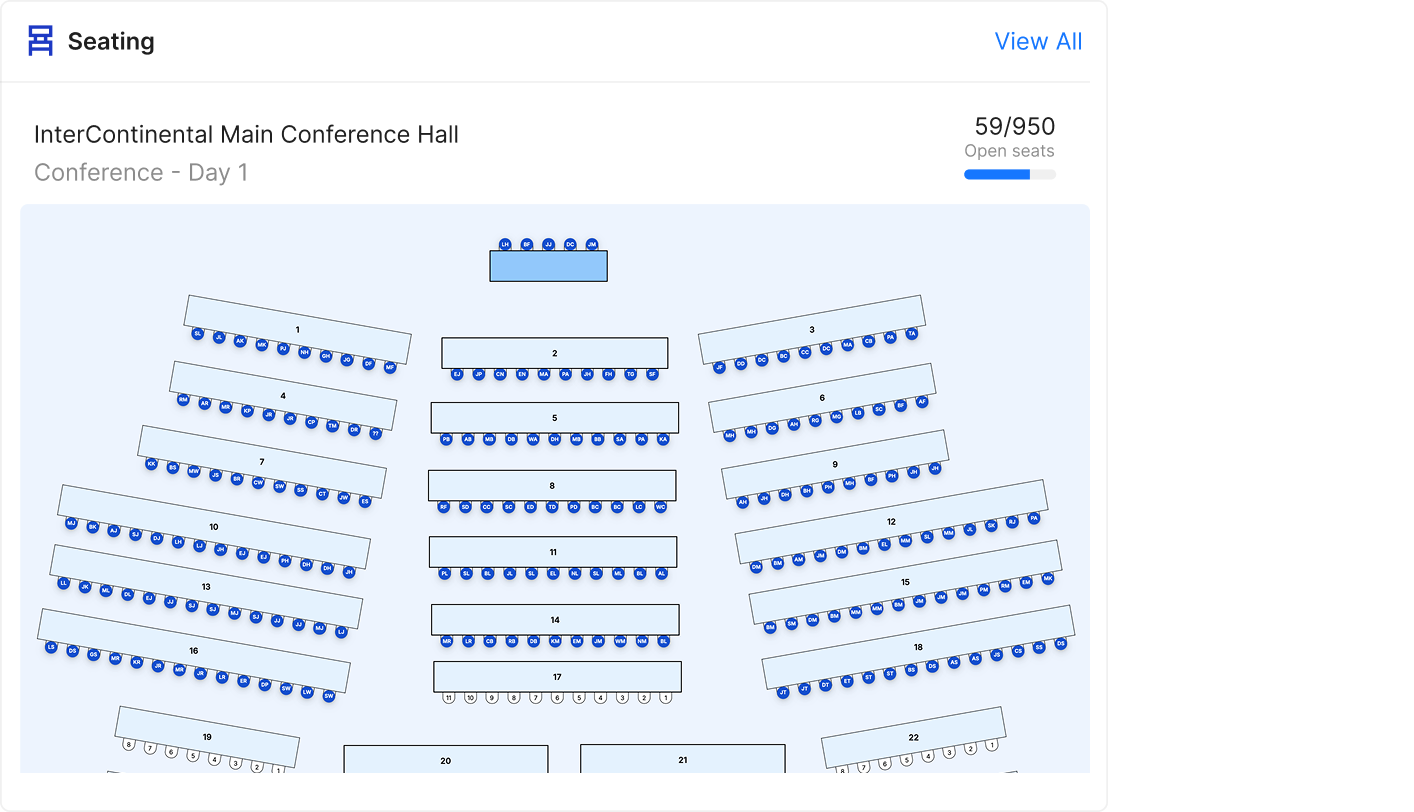 Interactive seating plan for a conference hall